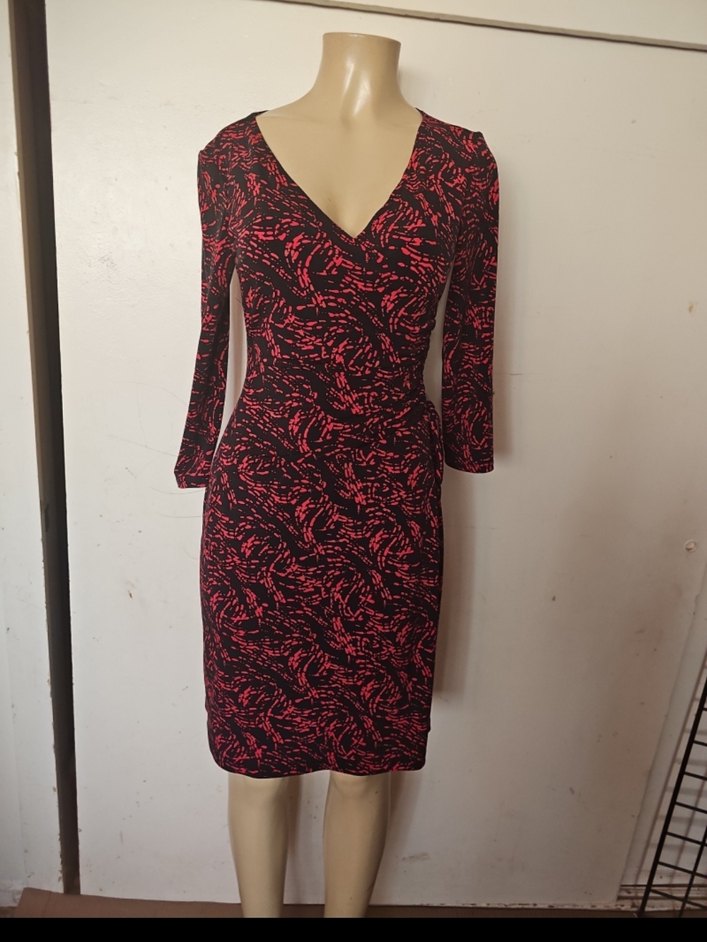 Evan Picone Black Dress with Red Abstract Print